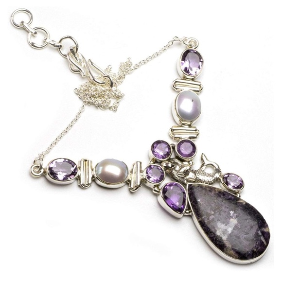 StarGems Jewelry - Amethyst/River Pearl Sterling Silver Necklace